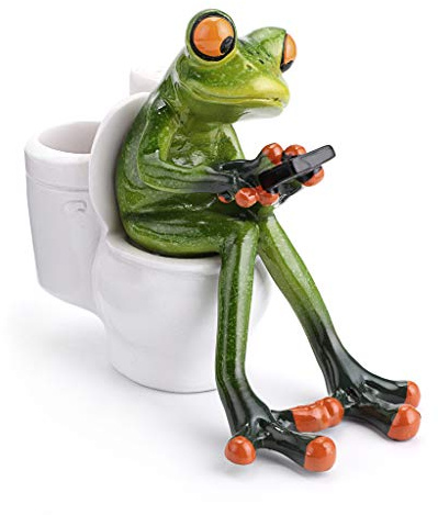JUXYES Kreative 3D-Frosch-Figur, Statue, Stifthalter, lustiger grüner Frosch, Texting auf Toilette, personalisierte Tier-Sammelfiguren, Frosch, Basteln, Stiftehalter, für Zuhause, Büro, Dekoration