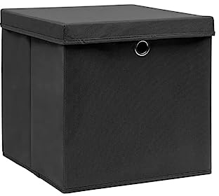 vidaXL 4x Aufbewahrungsbox mit Deckeln Zusammenklappbar Spielkiste Regalkorb Faltkiste Korb Kinderbox Box Kiste Faltbox 28x28x28cm Schwarz