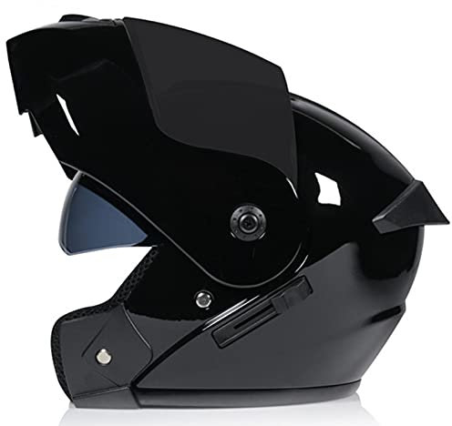 BCBKD Casque Moto Modulable Homologué ECE/Dot Casque Modulaire Ouvrable avec Double Visière Casque Intégral Casque De Moto Intégré pour Hommes Et Femmes, Noir Brillant B,L