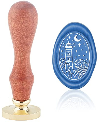 craspire Wachssiegelstempel Wellen Vintage Siegellackstempel Leuchtturm Oval Abnehmbarer Messingkopf Siegelstempel Mit Holzgriff Für Hochzeitseinladungen Tag Geschenkpapier