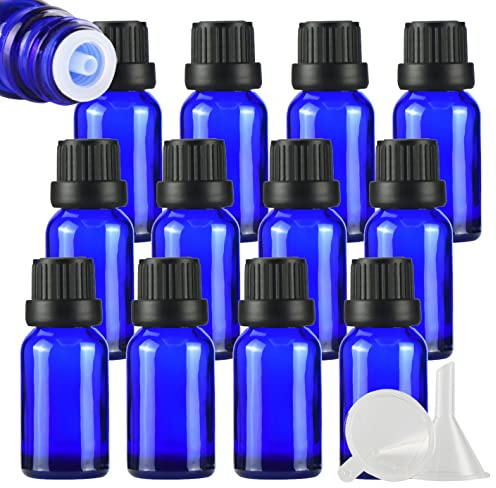 ZEOABSY 24 Stück Leer 15ml Braunglas Flasche mit Tropfmontur Originalitätsverschluss, Tropfflasche Blau mit Schwarz Schraubverschluss Glasflaschen für Ätherisches Öle Essenzen Aromatherapie