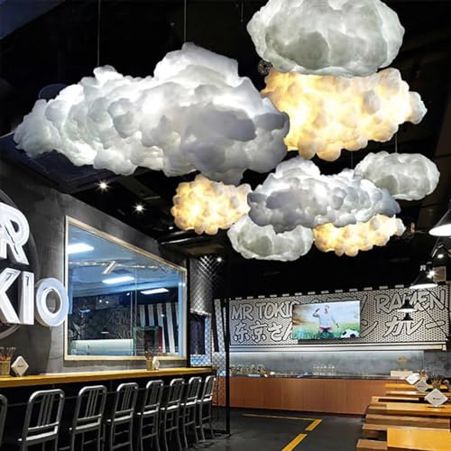 GUANSHAN 1 STÜCK Simulation Wolke Pendelleuchte Kreative Kunstfaser PVC Wolke Kronleuchter Schwebende Wolke Deckenleuchte Dekorative Wolke Deckenleuchte Für Schlafzimmer, Kinderzimmer