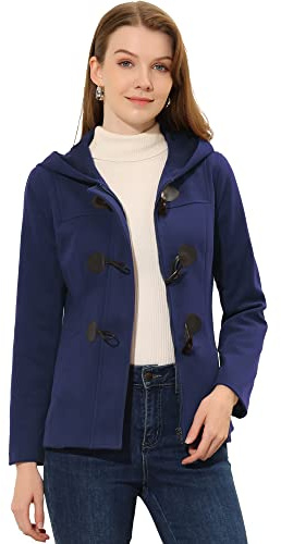 Allegra K Chaquetón con capucha y bolsillos profundos con cremallera delantera corta tipo trenca para mujer Azul marino XL