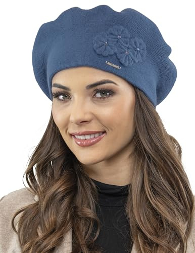 VIVISENCE Baskenmütze Damen Elegant Blume Warm Herbst Winter Accessoire 7006