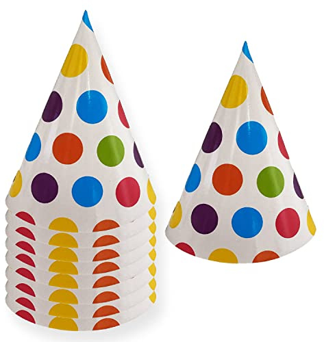 AKH® Birthday Party Cone Hats | Pack of 8 | Party Accessories | Decoration Celebration | Elastic Band | For Adults and Kids