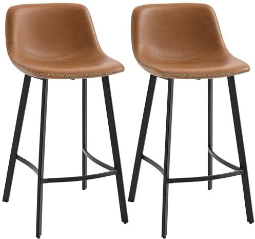 HOMCOM Bar Stools Set of 2, PU Leather Upholstered Barstools with Backrest, Footrest and Steel Legs, Dining Stools for Kitchen, Counter, Breakfast Bar, Brown