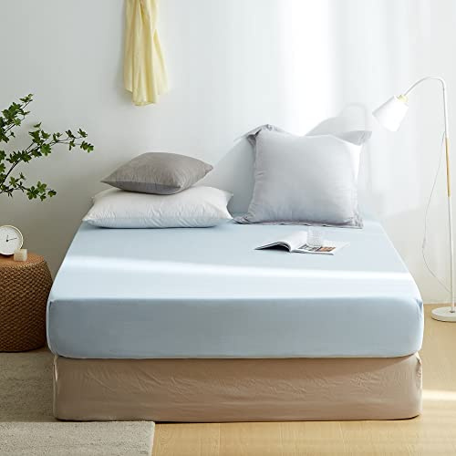 Sedefen Jersey Premium Spannbettlaken 140x200cm Boxspringbett Topper Mikrofaser Superweiches Bettlaken Leintuch Spannbetttuch Blau Hellblau für Matratze bis 30 cm hohe