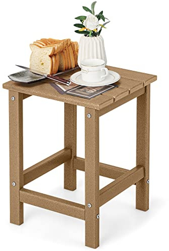 COSTWAY Beistelltisch, Kleiner Gartentisch aus UV-beständigem Kunststoff, Balkontisch wetterfest, für Terrasse, Balkon, Garten, 35,5 x 35,5 x 46,5 cm, Braun