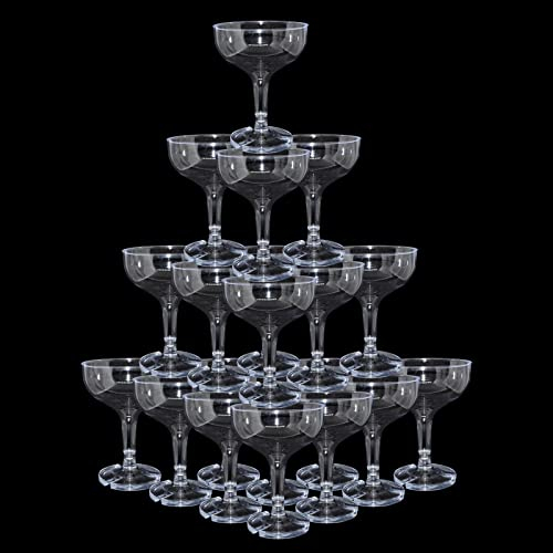 KYAPCK 100 Pcs Plastic Champagne CoupeGlasses for Parties, 5 oz Disposable Acrylic Martini & Margarita Glasses for Wedding, Birthday