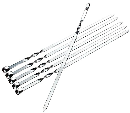 PNJB, 60cm BBQ Barbecue Grilling Kebab Flat Skewers, Reusable Grill Sticks Set, Flat Metal Shish Kebab Skewers, Ergonomic Handle, for Outdoor Camping, Cooking Tools (18xPCS)