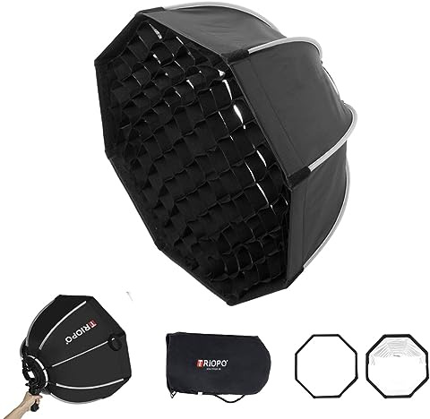 Triopo Softbox 25,6 pouces/65 cm avec Grille en nid d'abeille, boîte à lumière octogonale pour Photographie Godox V860 V850 TT600 TT685II YN560 III IV JY-680A, etc. Flash Speedlite Soft Box (KS2-65)