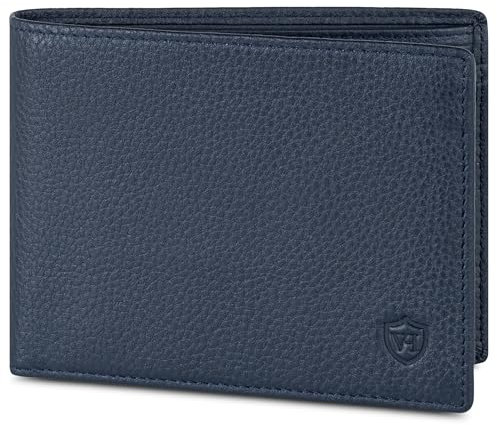VON HEESEN Leder Geldbörse RFID Schutz I Echtleder Geldbeutel für Damen & Herren I Portemonnaie Brieftasche Wallet Portmonee (Blau)
