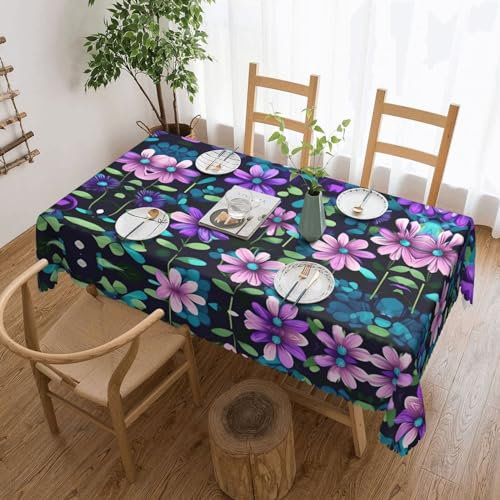 Rechteckige Tischdecke, violette Kamelie, waschbar, bedruckt, Dekostoff, Tischdecke für Esstisch, Buffet, Partys, Bauernhaus, Küche, 137 x 183 cm