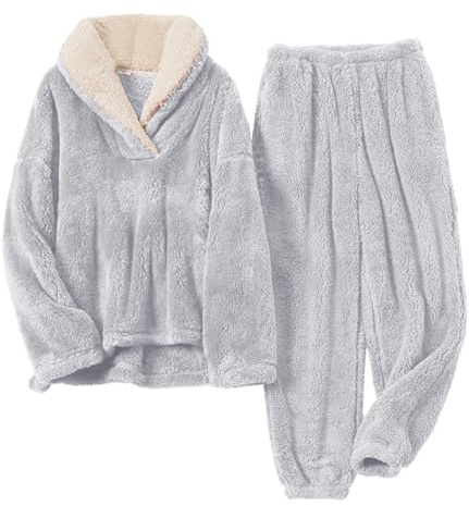 Cihdmfb Hausanzug Damen Winter Warm Flauschig Jogginganzug Damen Fleece Kuschelig Freizeitanzug Warm Schlafanzug Flanell-Kuschelanzug Flauschig 2 Teilig Teddy-Fleece Trainingsanzug