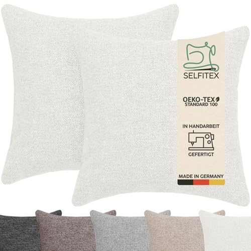 Selfitex 2er Set 40x40 cm, Sofakissen mit Füllung und Bezug, Dekokissen, Kopfkissen mit weicher Kissenfüllung, stilvolle Kissen Deko, robuster Polsterstoff, hochwertiges Couch Kissen (Beige)