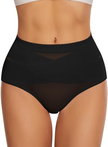 WOWENY Shapewear Damen Bauchweg Unterhose Figurformende Taillenslip Unterbauch Weg Slip Mittlere Taille Miederslips Stark Formend[Schwarz,