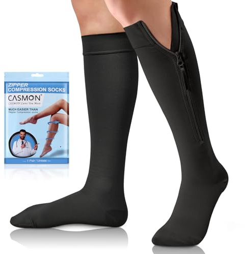 CASMON Zipper Compression Socks for Women & Men, 20-30 mmHg Closed Toe Knee High Support Sock, Medical Zip up Socks for Edema, Varicose Veins, Post-surgery, Swelling, Nurses, Pregnancy (1 Pair)
