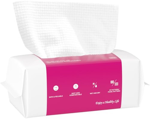 Disposable Face Towel 60 Count, 20 x 20cm Cotton Tissue Dry Face Wipes Skin Clean, Unscented and Ultra Soft Disposable Face Towelette for Washing Face, Makeup Removing (EF Pattern)