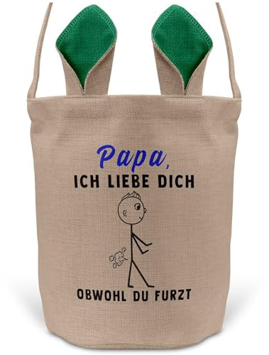 22Feels Papa Osterkorb Vater mit Henkel Ostergeschenk Tragetasche Ostern Deko Osternest Körbchen Hasenohren (Beige/Grün)