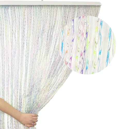Home Tresor Tenda Antimosche Fili Plastica Trasparenti Multicolore per Porta Finestra Ingresso Interno Esterno con Telaio in PVC, Fantasia Colorata cm. 120x220