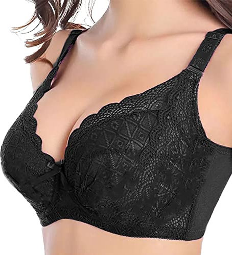 happyqueen Women's Push up Bra Plus Size 36D-48J Floral Lace Underwire Bra - WP-443 (UK, Cup & Band, G, 42, Black)