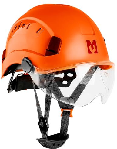 Mustbau Casco di Sicurezza EN397, Cappello Rigido con Banda Assorbente e Visiera, Casco Regolabile da 53 a 63cm, Materiale ABS Resistente Per Uomini Donne - Arancione