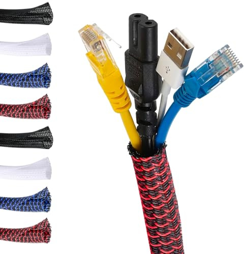 MarketConnect® Guaina Cavi SELF-CLOSING Ø 9mm, L 4mt • Raccogli e Nascondi Cavi • Ideale per Scrivania e TV • NERO-ROSSO