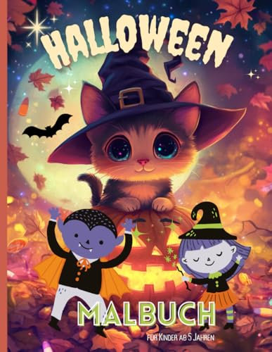 Halloween Malbuch für Kinder ab 5 Jahren: 50 süße und lustige Malvorlagen für Mädchen und Jungen | Katzen, Kürbisse, Hexen, Geister, lustige Monster | Großformat A4