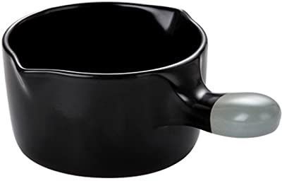 NSTVVEE Japanese Black Milk Pan with Pouring Lip, Small Saucepan, Ceramic Milk Pot, for Cooking Milk, Porridge, Complementary Food-Black -Blue handle-800ml Jars (Black Blue Handle)