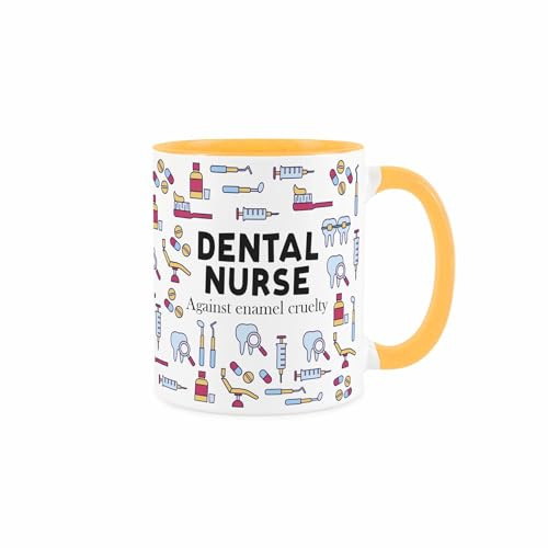 Purely Home Dental Nurse Mug - Humorous Teeth Themed Novelty Gifts - Tea/Coffee Hot Drinks Yellow Ceramic Cup Present