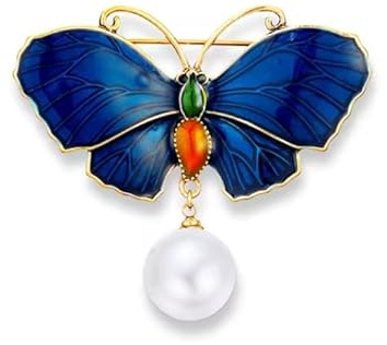 1 broche papillon en émail et perle simulée pour femme, broche vintage pour fête, mariage, 3 cm x 5 cm, 3cmx5cm, Métal Gemme Bois, Zircone cubique Agate Obsidienne