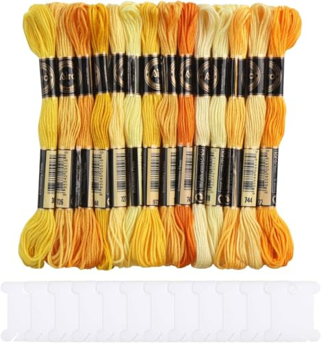 DERAYEE 14 Colori Filo Ricamo Punto Croce Giallo con Carta Filato,Filo Braccialetto Brasiliano Kit,Filo Cotone,Filo Ricamo,Forniture per il Tempo Libero Creativo 8M
