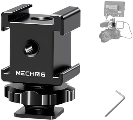 Mechrig Triple Cold Shoe Mount Cold Shoe Adapter, Aluminum Camera Hot Shoe Extension Bracket with 3 Port Cold Shoe Mounts for Camera Cage Flash LED Light Monitor Microphone (62028)