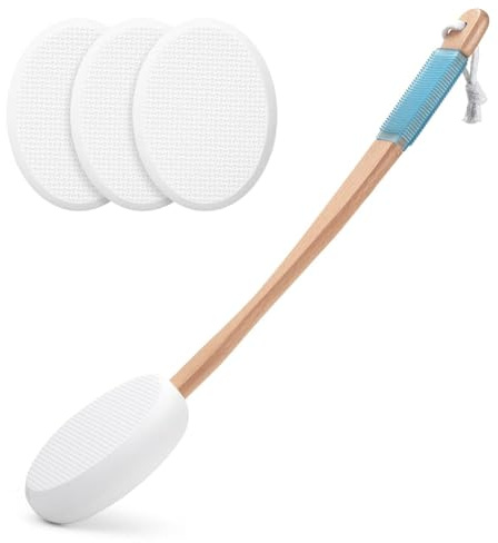 Asyduey Lotion-Applikator für Rücken, Füße, 4 Auswechselbare Pads, 1 Langer, Rückenlotion-Applikator für Senioren, Frauen
