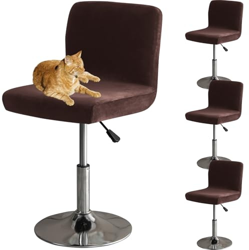 HOMECOVER Barhocker Bezüge Mit Rückenlehne, Stretch Samt Stoff Barhocker Stuhlbezüge Abnehmbar Niedriger Rücken Schwenkbare Stuhlbezug-braun-4er Set