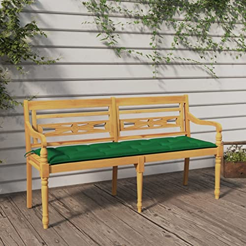 XINCXIN Batavia-Bank mit Grünem Kissen 150 cm Massivholz Teak, gartenbank wetterfest Bank Garten balkonbank loungesofa Outdoor Geeignet für Garden Patio Yard Porch