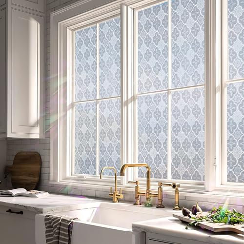 Fenster Sichtschutzfolie 60 x 850 cm, Selbsthaftend Blickdicht, Entfernbar, Kein Kleber, Rückstandslose, Wiederverwendbar, Tönungsfolie Fenster Wohnzimmer, 3D-Begonie