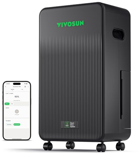 VIVOSUN AeroDrain D12 luftavfuktare elektrisk 12 l/dag med 2 l tank, smart luftfuktare med temperatur- och fuktighetssensor, fjärrkontroll, perfekt för källare, badrum och odlingstält