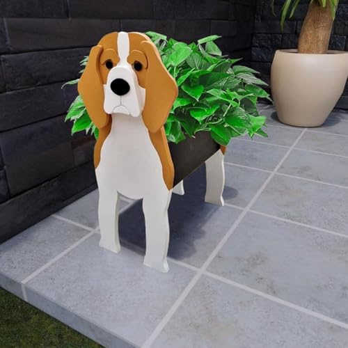 LEEMQCYA Pot de fleurs en forme de chien beagle pour plantes grasses, cactus, aloès – Cadeau pour les amoureux des animaux domestiques, anniversaire, Noël, fête des mères – Assemblage facile