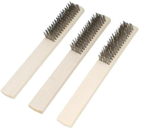 Lot de 3 brosses métalliques en Acier Inoxydable avec Manche en Bois, 205 mm, for éliminer la Rouille et Les écailles