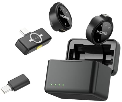 1MORE M100 Microfono Lavalier Wireless per Telefoni Android/iPhone/PC, 48kHz/24 bit, 328ft, Hi-Fi Audi, 18H, Microfono Professionale per Video Social (2TX +1RX +Custodia di ricarica)