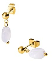 Purelei Island Dawn Ohrringe – Stecker mit blauem Achat – Edelstahl 18K vergoldet – Minimalistische Damen Ohrstecker 16 mm – Zarter Naturstein für Klarheit & Leichtigkeit (Gold)
