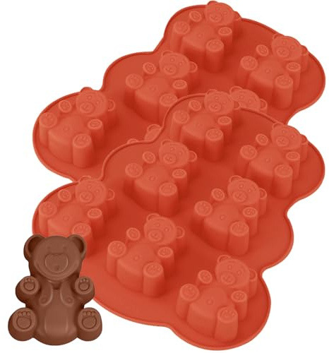 YXHZVON 2 Piezas Moldes de Silicone de 7 Cavidades, Repostería Forma de Ranura de Oso, Antiadherente Molde de Forma Mini Osos para Decoración, Pastel Pequeño, Chocolate (Rojo)