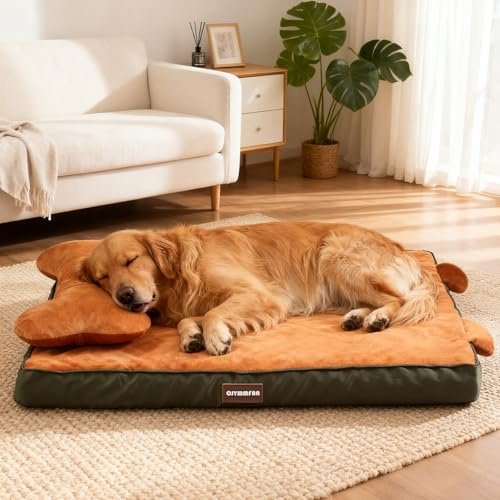 Orthopedic Dog Bed with Removable Headrest Bolster, Washable Pet Bed with Egg Crate Foam, Waterproof Dog Bed for Head & Joints Support, Comfy Pet Bed with Pillow and Nonskid Bottom for Kennel, Travel