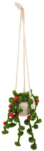 Cabilock Crochet Hanging Plant Car Ornament Soft Wool Rear View Mirror Accessory Handmade Potted Plant Design Decoration for Vehicle Interior