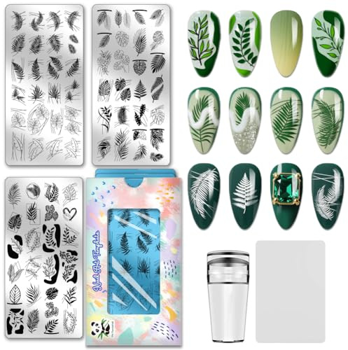 PH PandaHall 3 fogli per timbri per unghie, foglie geometriche per unghie, piante, nail art, stencil Monstera, piastre per unghie per donne e manicure