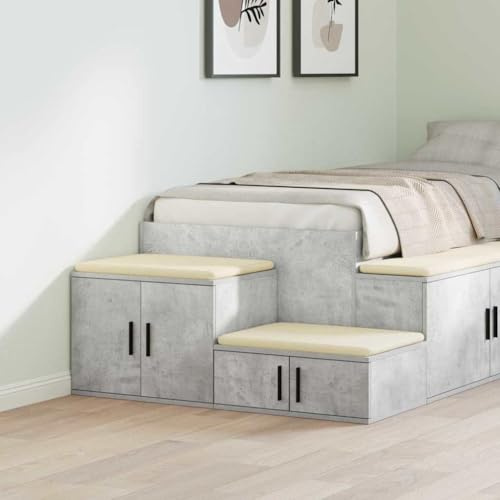 HETFTJN Nachttisch Modern 108x41x40 cm Beton-Optik Grau aus Spanplatte mit 2 Türen Robuster Beistelltisch für Schmalen Platz im Schlafzimmer und Wohnzimmer geeignet