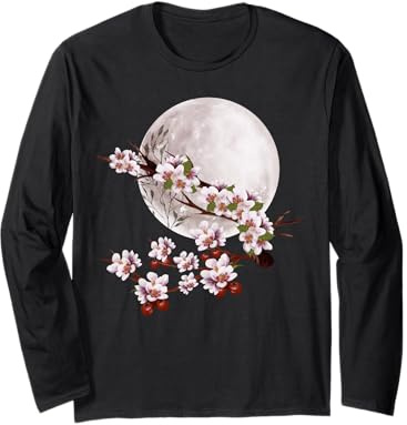 Sakura Luna Piena Fiori di Ciliegio Giapponesi Giappone Maglia a Manica