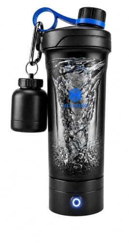 Silvering elektrischer Shaker, Spülmaschinenfest, Protein shaker mit abnehmbarer Motoreinheit, USB-C aufladbar, Trainingsflasche, BPA frei, 600 ml, Eiweiß shaker elektrisch (Navy Blau)