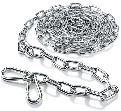 mawmuaw Kraftig kedja, 10 meter galvaniserad metalllänkkedja, 3 mm tjocka hängande stålkedjor med karbinhake för grindhänglås, cykel, utomhus, lyft, hängande växter, gunga, klädstreck